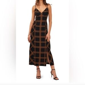 Halogen Black and Brown Slit Midi Dress for Weddings